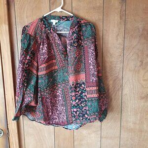 ODDY Women's Colorful V Neck Pullover Top Size M